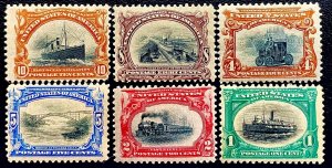 US #294-299 MINT OG H/LH (#294 HR) Complete set F/VF.  Vivid colors!