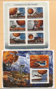 COMORO ISL Sc 1009-10 NH MINISHEET+S/S of 2008 - SPACE - MARS PROGRAM 