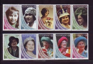 Guernsey Sc 670-679  1999 Queen Mothers Birthday stamp set  mint NH