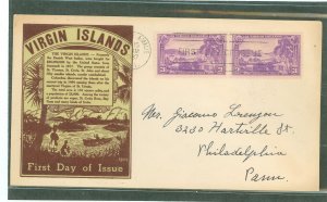 US 802 1937 3c Virgin Island (part of the U.S. Possession series) pair - on an addressed first day cover with a Dyer cachet.