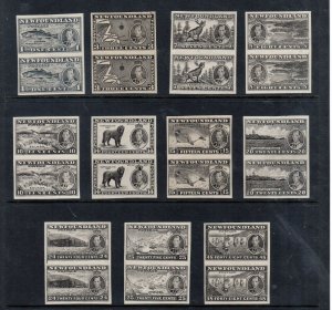 Newfoundland #233P - #243P Extra Fine Set Of 11 Plate Proof Pairs In Black