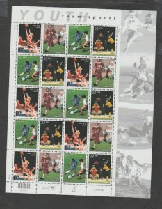 U.S. Scott #3399-3402 Youth Team Sports Stamps - Mint NH Sheet - UM Plate