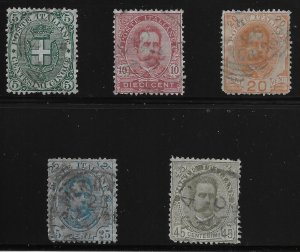 Italy Scott #67-71, Singles 1891-96 FVF Used