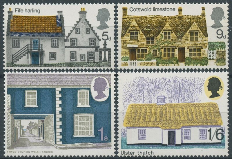 GB 1970 MNH British Rural Architecture Stamps Fife Harling Ulster Thatch 4v Set