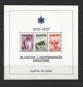 ALBANIA - 1937 INDEPENDENCE FROM TURKEY SOUVENIR SHEET - SCOTT 280 - MNH