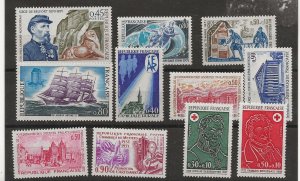 France 1970-72 ten sets (11 stamps) sg.1901, 1911, 1919-20, 1927-8, 1934, 1  MNH