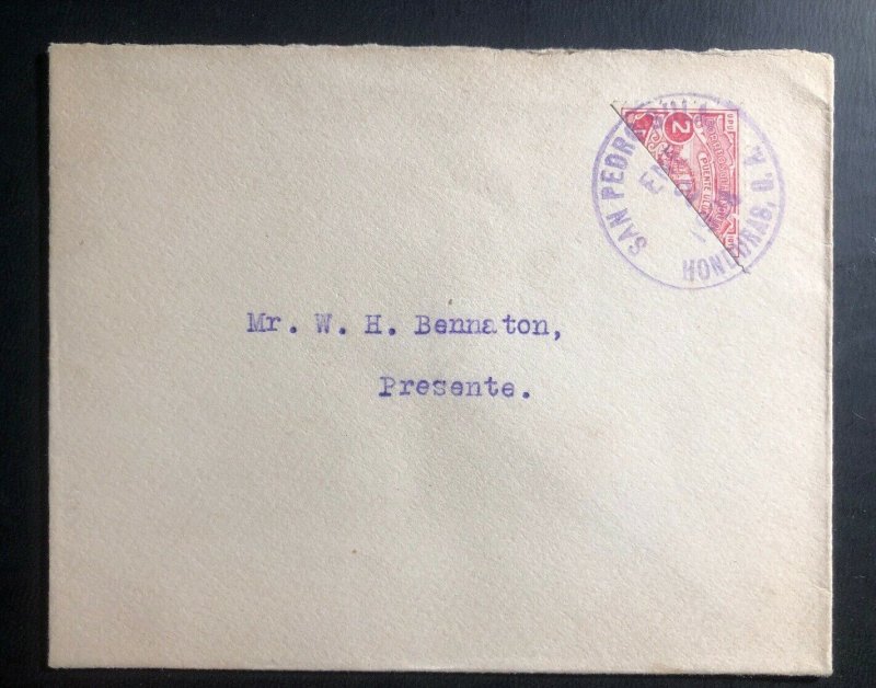 1928 Pedro Sula Honduras Bisect Stamp cover To Mr WH Bennaton