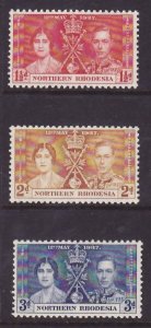 Northern Rhodesia-Sc#22-4- id9-unused og NH KGVI set-Coronation-1937-any rainbow