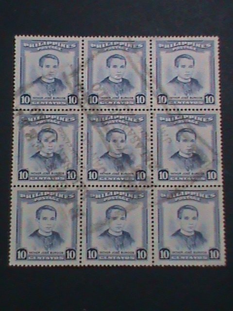 ​PHILIPPINES STAMP-FATHER JOSE BURGOS WITH COMPLETE CANCEL USED BLOCK OF 9-VF