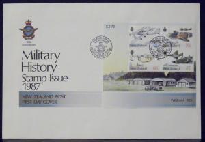 2590  New Zealand   FDC w S/S  # 875a  Military History 1987      CV$ 11.00