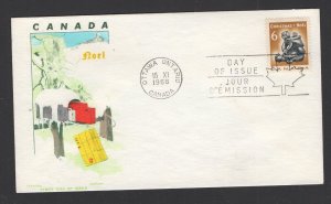 Canada #489  (1968 6c Christmas)  Jackson-B/OM cachet  FDC unaddressed