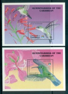 Dominica 1992 Humming Birds, 2x MS MUH