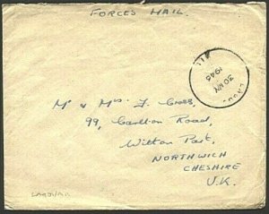 NIGERIA 1946 Forces Mail cover to UK - LAGOS/MIL cds.......................93414