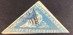 Cape of Good Hope #2 used 1853 4p blue triangle on lightly blued paper