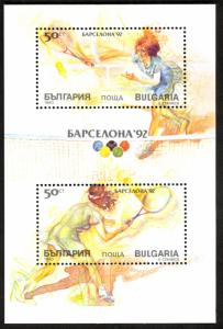 BULGARIA 1990 BARCELONA OLYMPICS Tennis Souvenir Sheet Sc 3550 MNH