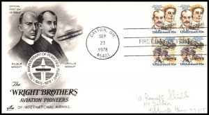 US C92a Wright Brothers Block of Four Artcraft Pencil FDC