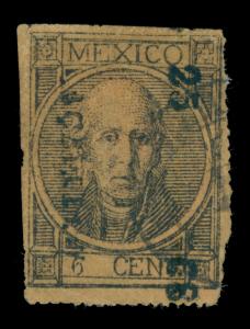 MEXICO 1868  Hidalgo  6c black, buff - ACAPULCO - 25 68 consg. Scott # 52 used