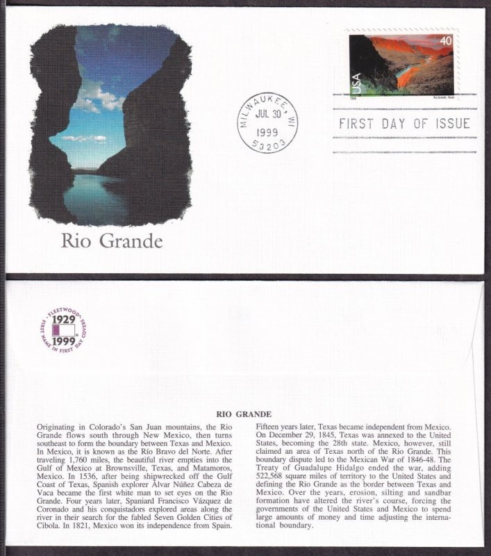 1999 Scenic Rio Grande River Sc C134 airmail 40c FDC premium Fleetwood cachet