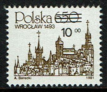 Poland Scott 2526 (SW 2818) MNH (1982) Skyline of Wroclaw - Overprint