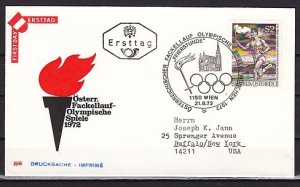 Austria, Scott cat. 926. Olympic Torch Relay issue. First day cover.