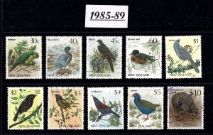 New Zealand 1985-1989 Birds  Set of 10 Used