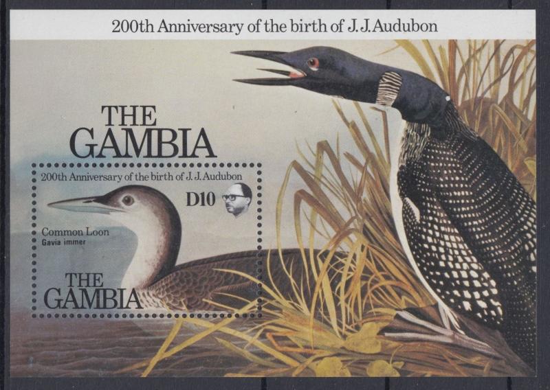 XG-AE040 GAMBIA IND - Birds, 1985 John Audubon Anniversary MNH Sheet