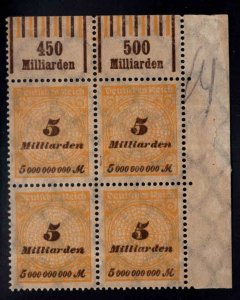 Germany Scott 296  hyper inflation  MNH** Top Right corner block