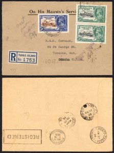 Turks and Caicos 1/2d Pair and 3d Silver Jubilee on Cover