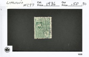 LITHUANIA #297, USED ON 102 CARD - 1936 - LITH074