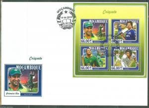 MOZAMBIQUE 2015 CRICKET AKRAM, KALLIS, KHAN & TENDULKAR  SHEET FIRST DAY COVER