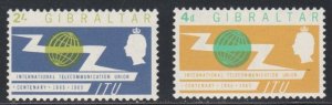 Gibraltar # 167-168, ITU Centennial, Mint LH, 1/3 Cat.