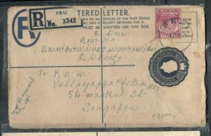 MALAYA PENANG COVER (P1909BB) 1953 KGVI  20C RLE+10C REG PRAI TO SINGAPORE 