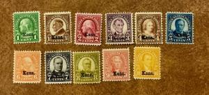 658-668 Mint hinged / Light Hinge Set Kans. Overprint F/VF 1929