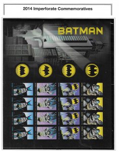 US #4935A/B 2014 BATMAN-PANE OF 20 FOREVER IMPERF.  STAMPS- MINT NEVER HINGED