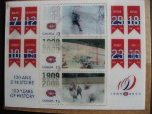 Canada Sc 2340 Montreal Canadiens souvenir sheet used, on cardboard 
