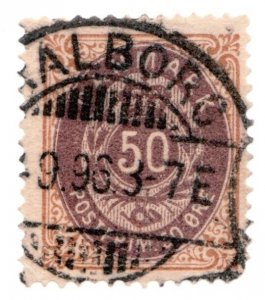 1875 Denmark Sc #33b, -  50 ore -  Inverted Frame Cv$32.50