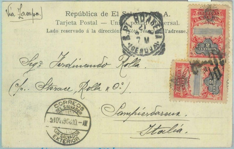 86099 - EL SALVADOR - POSTAL HISTORY - POSTCARD to ITALY 1908  BACTERIA HOSPITAL