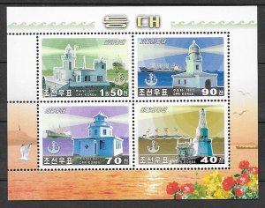 North Korea Sc 4162a Lighthouses MNH