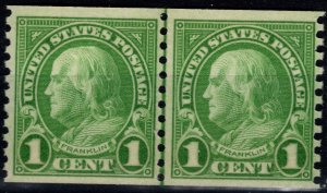 MOstamps - US #597 Mint OG NH Coil Line Pair - Lot # DS-1791