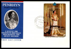 Penrhyn Island 118 Queen Mother Souvenir Sheet U/A FDC