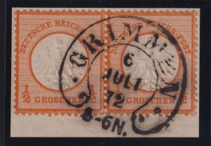 Germany Sc #3 (1872) 1/2gr Brutschild Pair w/GRIMMEN Horseshoe Hufeisenstempel