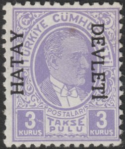 Hatay #J2  MNH (faults) - Postage Due Stamp of Turkey Overprinted (1939)