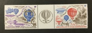 F.S.A.T. #C82a, 1984 strip of 2 w/label, Balloon flight.VF, MNH. CV $5.00. (BJS)