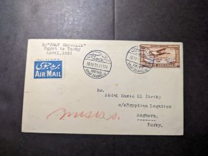 1931 Egypt Airmail LZ 127 Graf Zeppelin Cover Port Said to Anghora Turkey