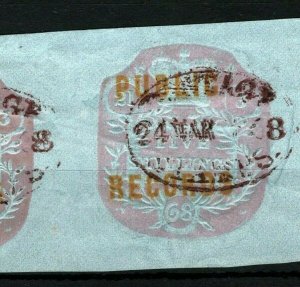 GB QV Official Revenue 5s PUBLIC RECORDS 1868 Rare BROWN Underprint PAIR SS4024