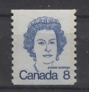 Canada #604ix 8c Royal Blue QE2 Caricature Coil MF Paper Type 2 VF-80 NH