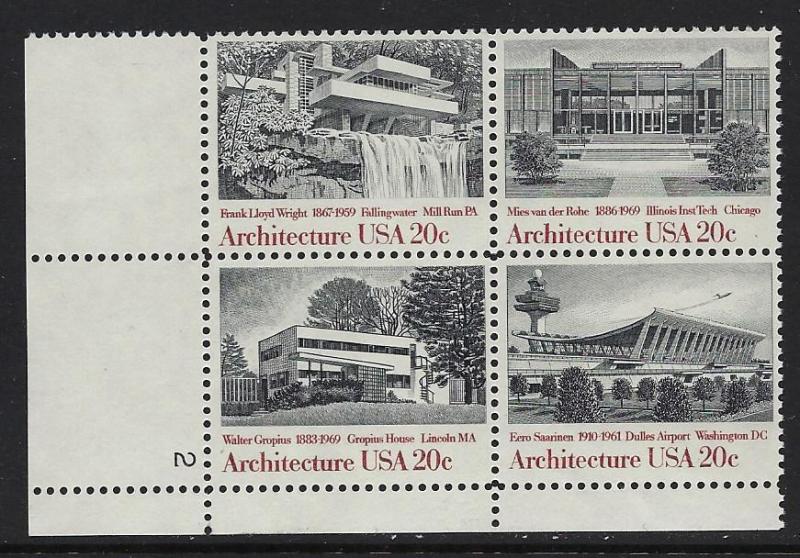 Catalog # 2019-22 Plate Block of 4 Stamps Architecture