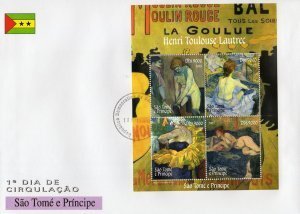 Sao Tome & Principe 2005 TOULOUSE LAUTREC Paintings s/s Perforated Official FDC