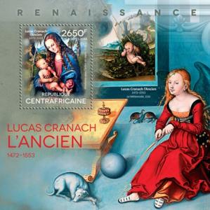 CENTRAFRICAINE 2014 SHEET CRANACH THE ELDER ART PAINTINGS