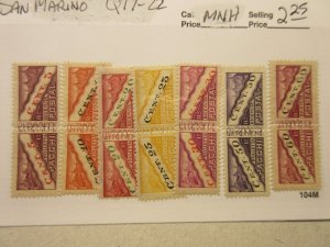 SAN MARINO Scott Q16, Q17, Q18, Q19, Q20, Q21, Q22, MINT NEVER HINGED Cat $3.50